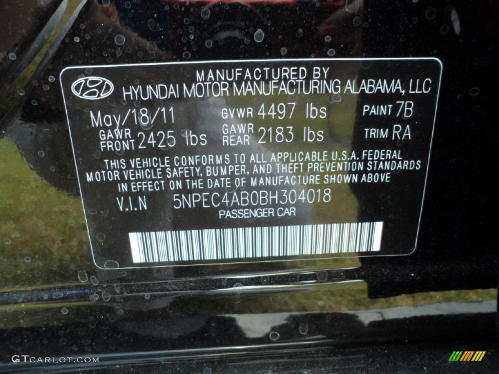 2011 Sonata Limited 2.0T - Midnight Black / Gray photo #42