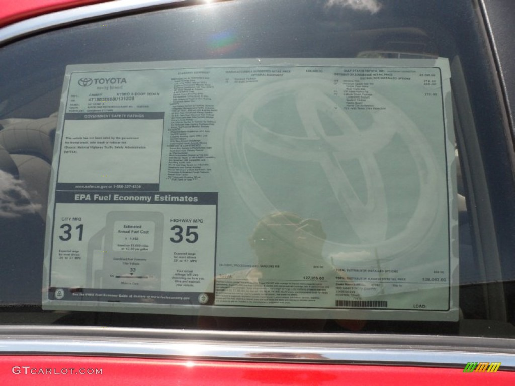 2011 Toyota Camry Hybrid Window Sticker Photo #50095767
