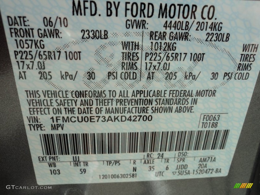 2010 Escape Color Code UJ for Sterling Grey Metallic Photo #50098203