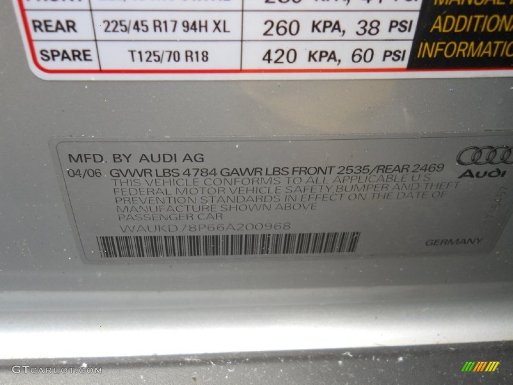 2006 Audi A3 3.2 S Line quattro Info Tag Photos