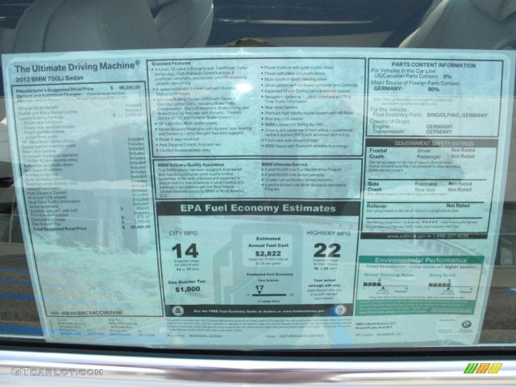 2012 BMW 7 Series 750Li Sedan Window Sticker Photo #50120622