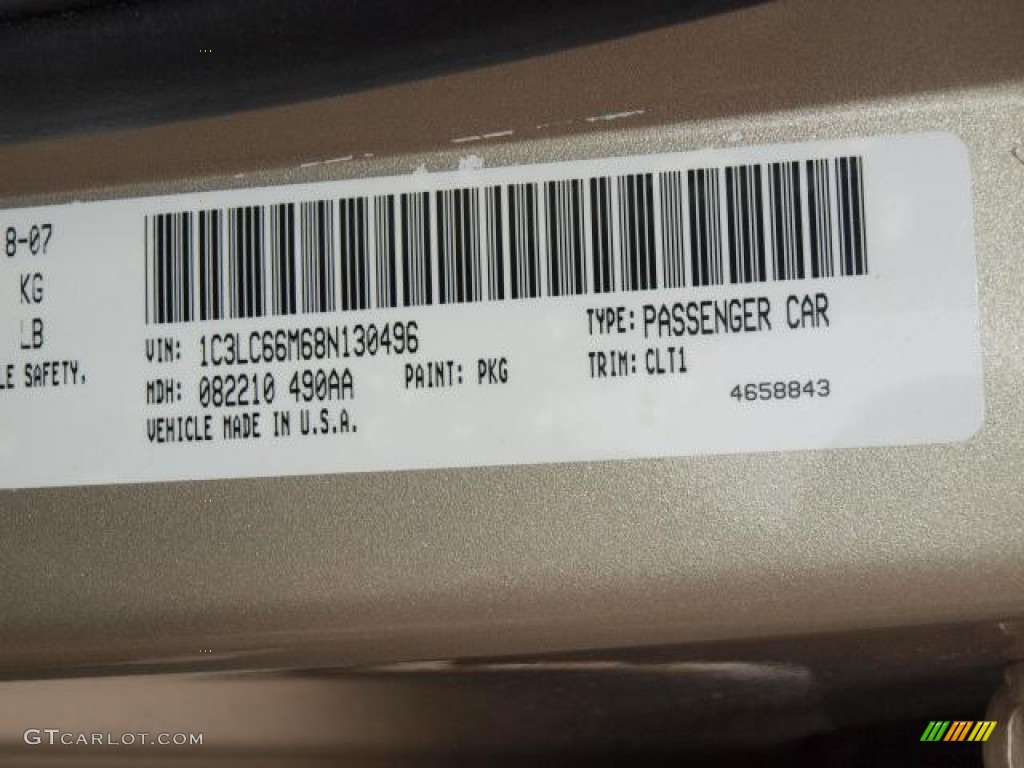 2008 Sebring Color Code PKG for Light Sandstone Metallic Photo #50127543
