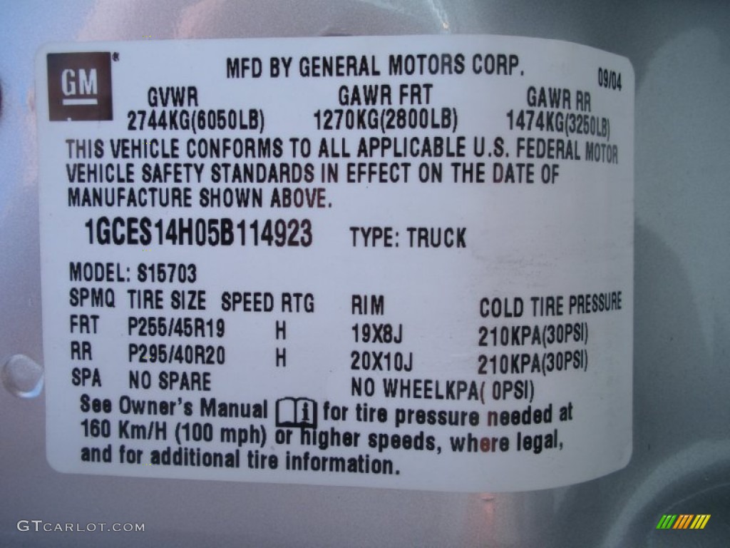 2005 Chevrolet SSR Standard SSR Model Info Tag Photo #50128326