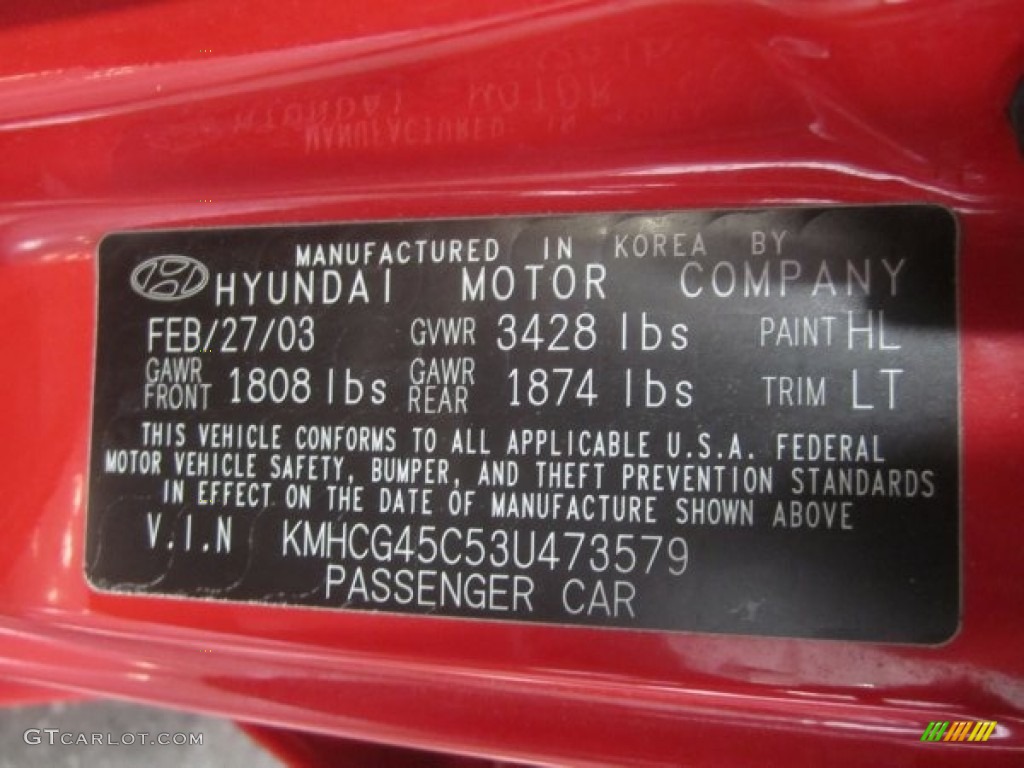 2003 Hyundai Accent GL Sedan Info Tag Photos