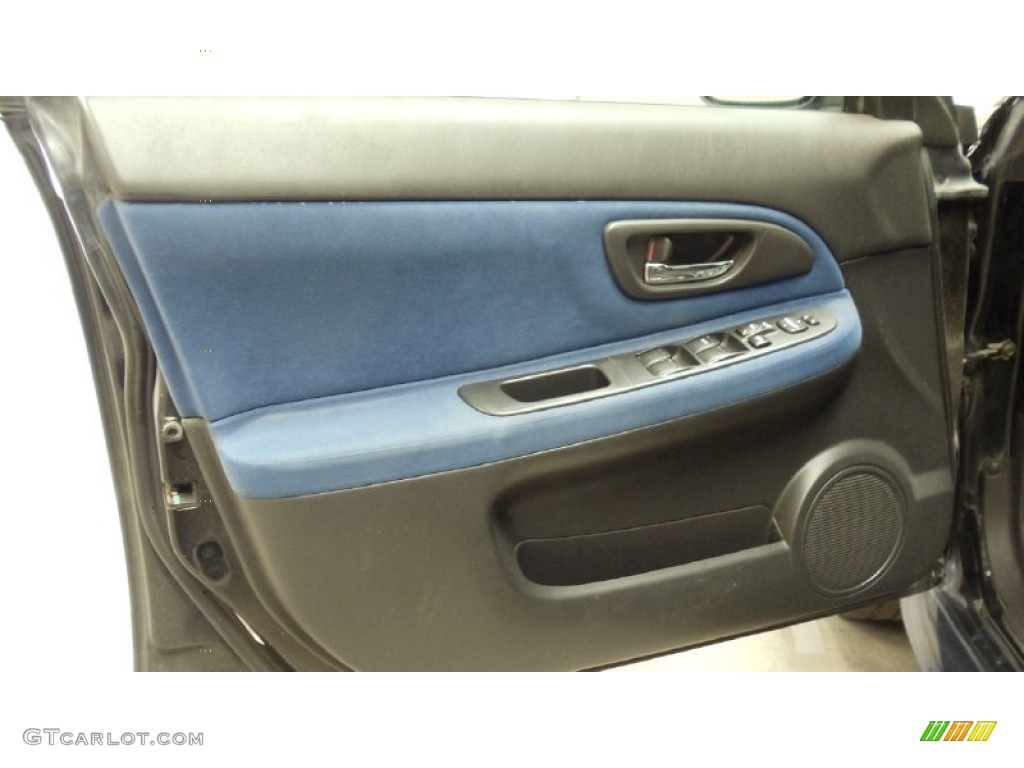 2005 Subaru Impreza WRX STi Black/Blue Ecsaine Door Panel Photo #50142604