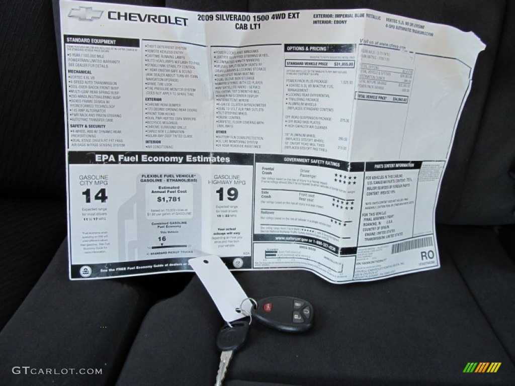 2009 Chevrolet Silverado 1500 LT Extended Cab 4x4 Window Sticker Photo #50145733