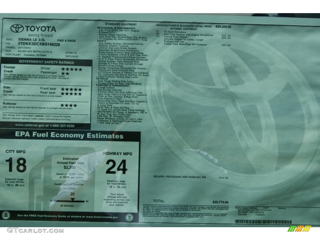 2011 Sienna LE - Predawn Gray Mica / Light Gray photo #15