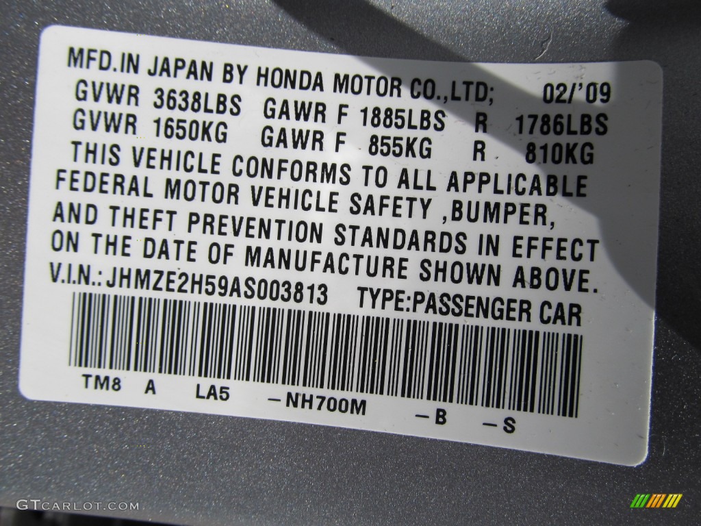 2010 Insight Color Code NH700M for Alabaster Silver Metallic Photo #50160641