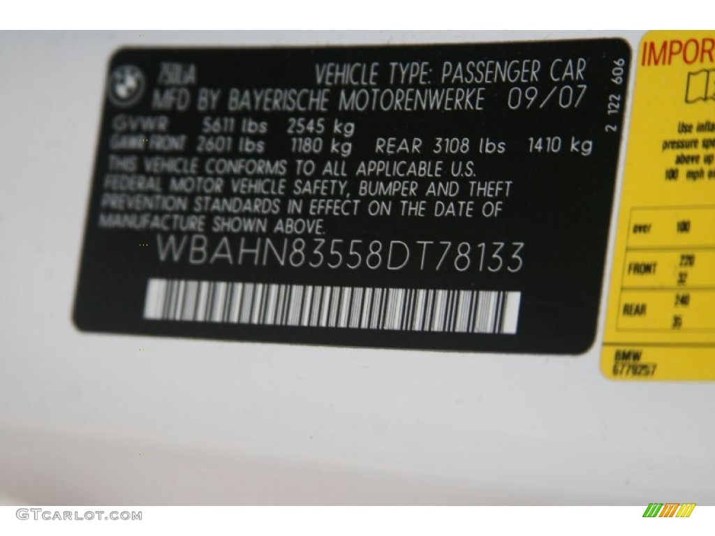 2008 7 Series 750Li Sedan - Alpine White / Platinum photo #12