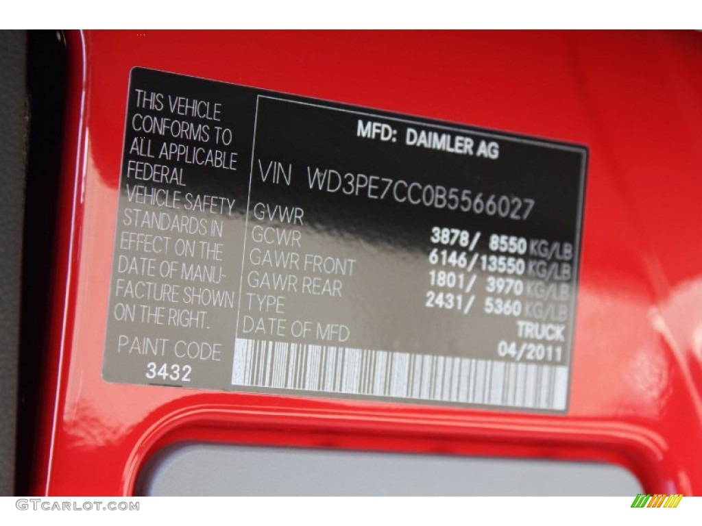 2011 Sprinter Color Code 3432 for Flame Red Photo #50163965