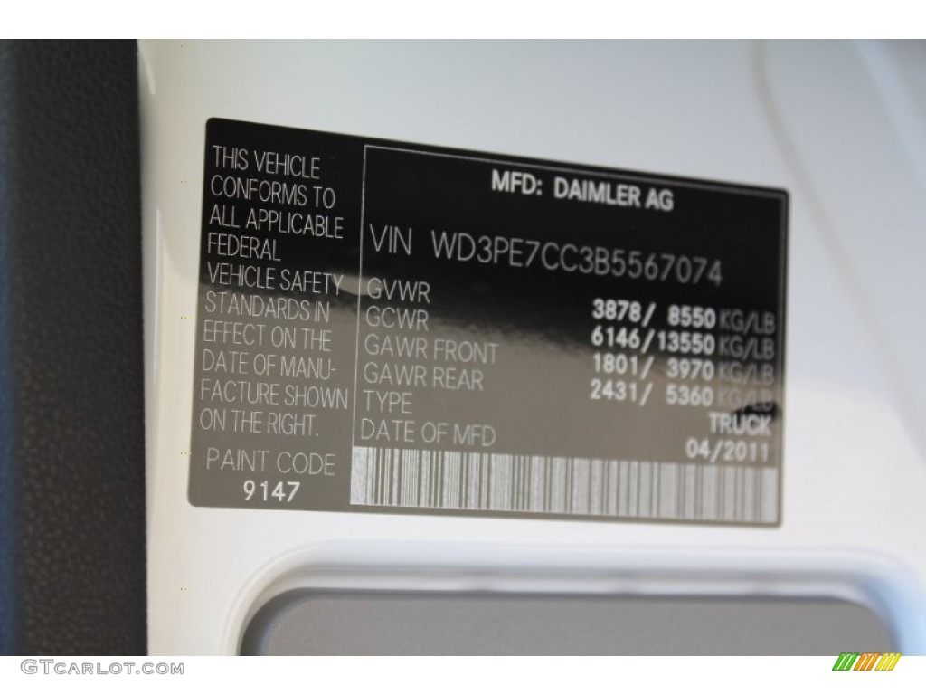 2011 Mercedes-Benz Sprinter 2500 High Roof Cargo Van Color Code Photos