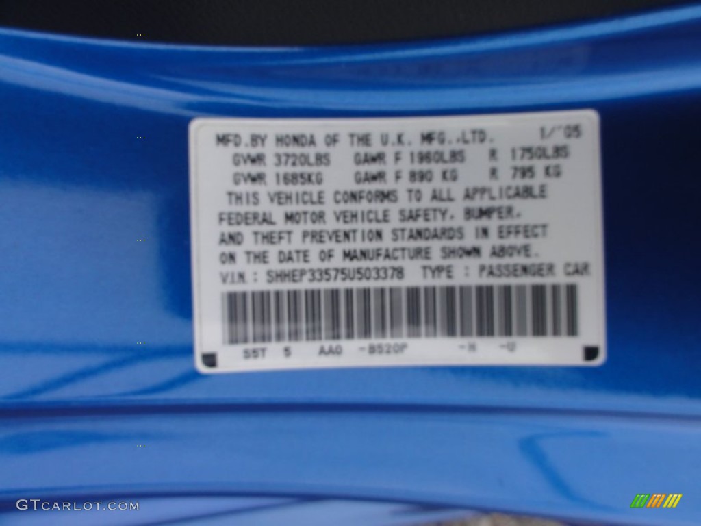 2005 Civic Si Hatchback - Vivid Blue Pearl / Black photo #47