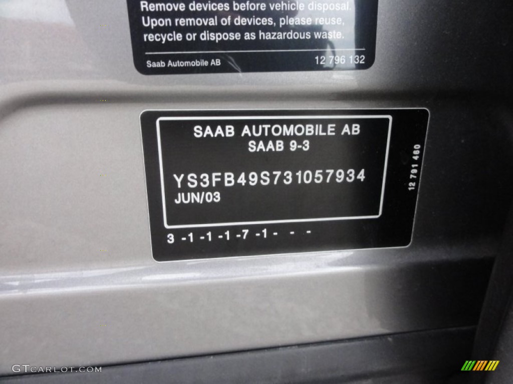2003 9-3 Linear Sport Sedan - Steel Grey Metallic / Charcoal Grey photo #52