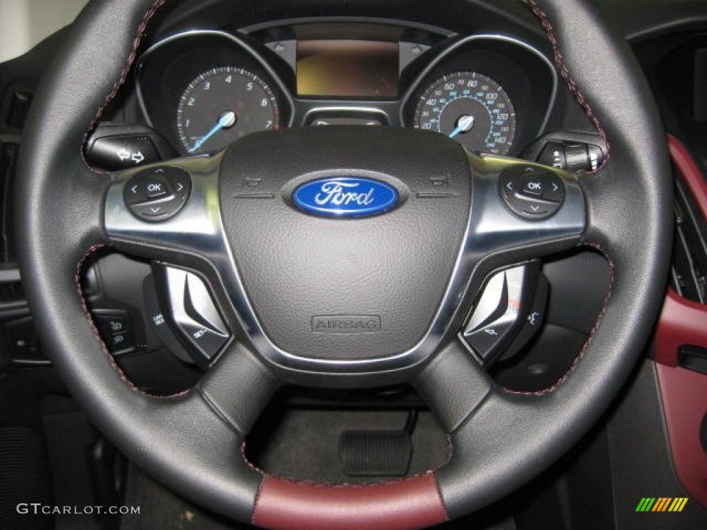 2012 Ford Focus SE Sport 5-Door Tuscany Red Leather Steering Wheel Photo #50189685