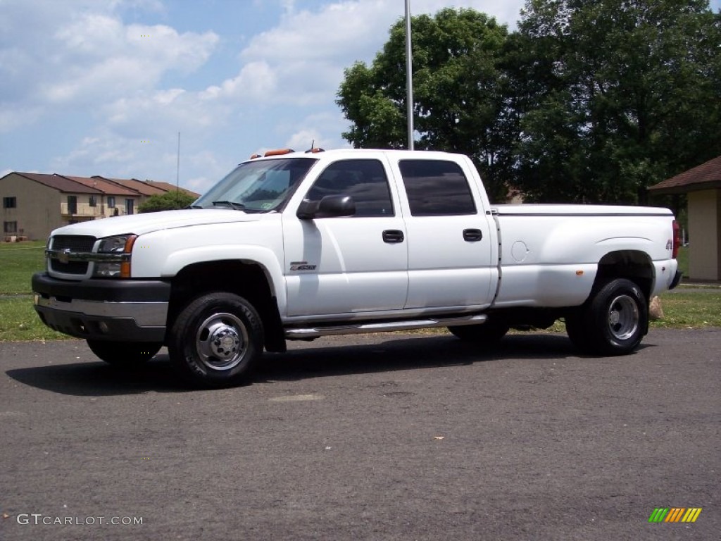 2003 Silverado 3500 LT Crew Cab 4x4 Dually - Summit White / Tan photo #2