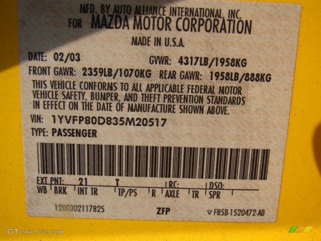 2003 MAZDA6 s Sedan - Speed Yellow / Black photo #27