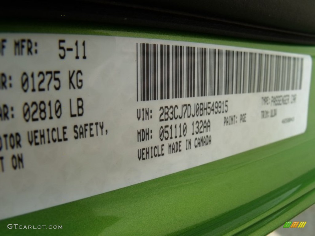 2011 Challenger SRT8 392 - Green with Envy / Dark Slate Gray photo #14