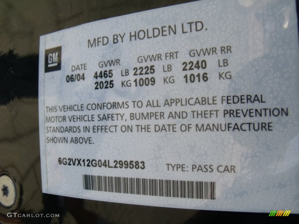 2004 Pontiac GTO Coupe Info Tag Photo #50206629