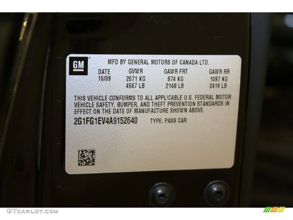 2010 Chevrolet Camaro LT Coupe Info Tag Photo #50217990
