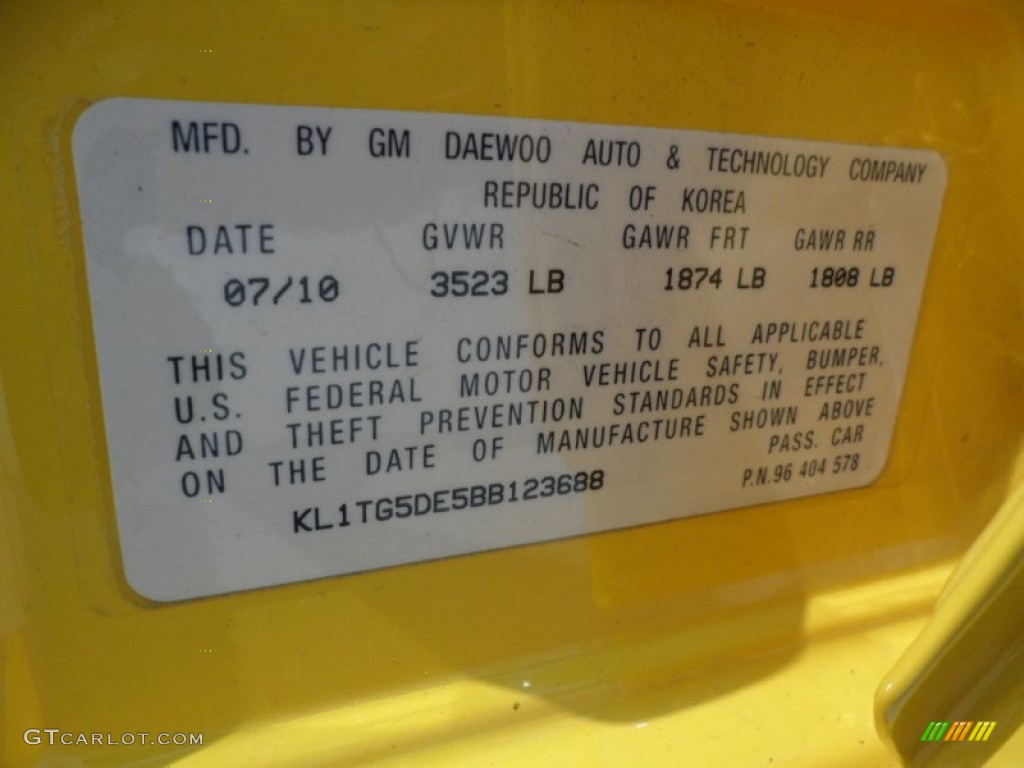 2011 Chevrolet Aveo LT Sedan Info Tag Photo #50232904