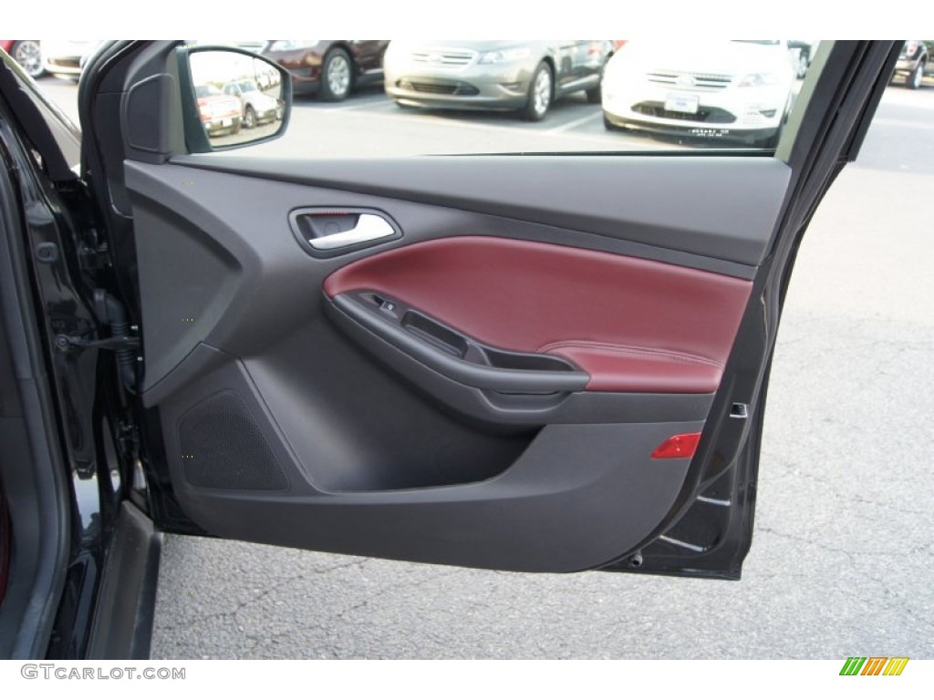 2012 Ford Focus Titanium Sedan Tuscany Red Leather Door Panel Photo #50247979