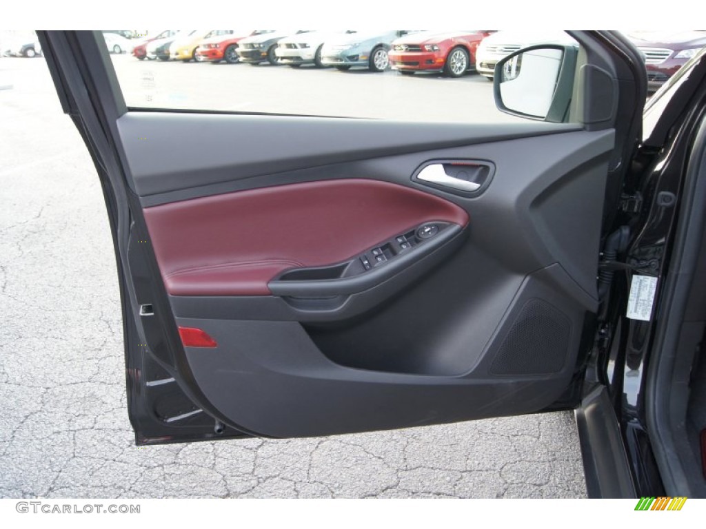 2012 Ford Focus Titanium Sedan Tuscany Red Leather Door Panel Photo #50248030