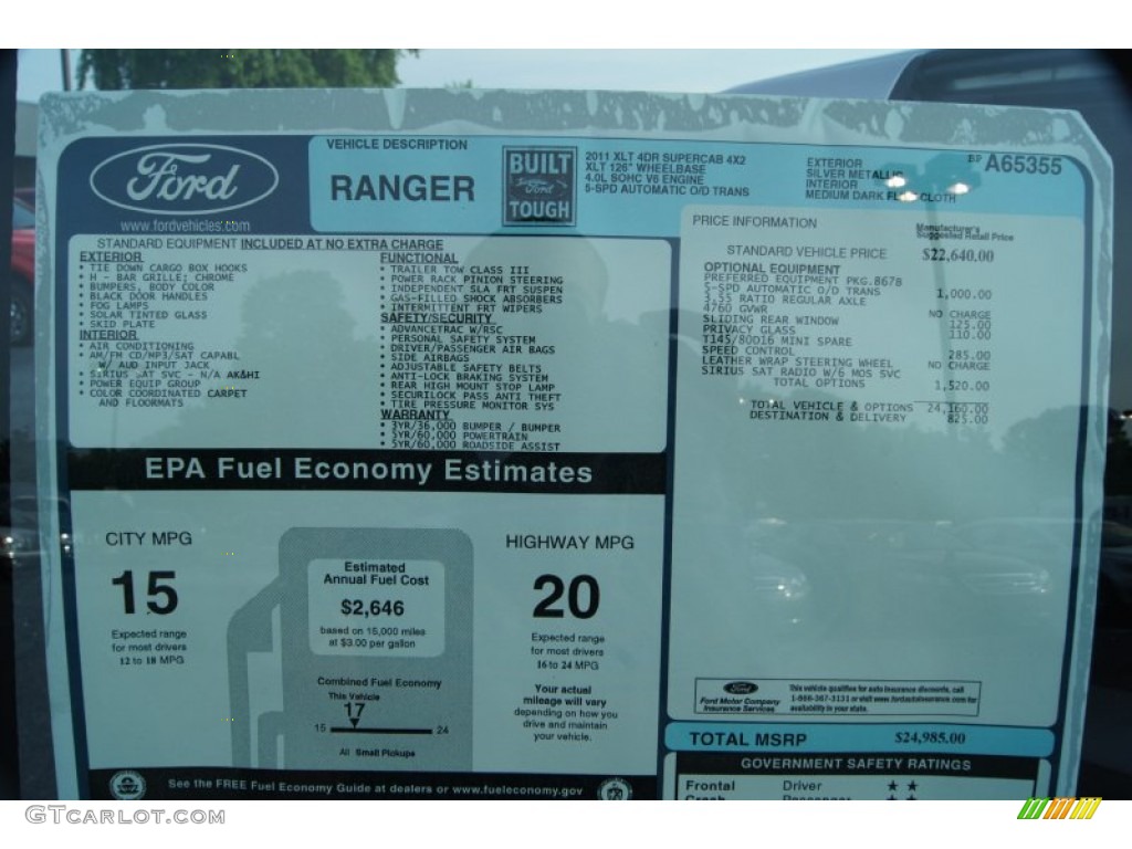 2011 Ford Ranger XLT SuperCab Window Sticker Photo #50248985