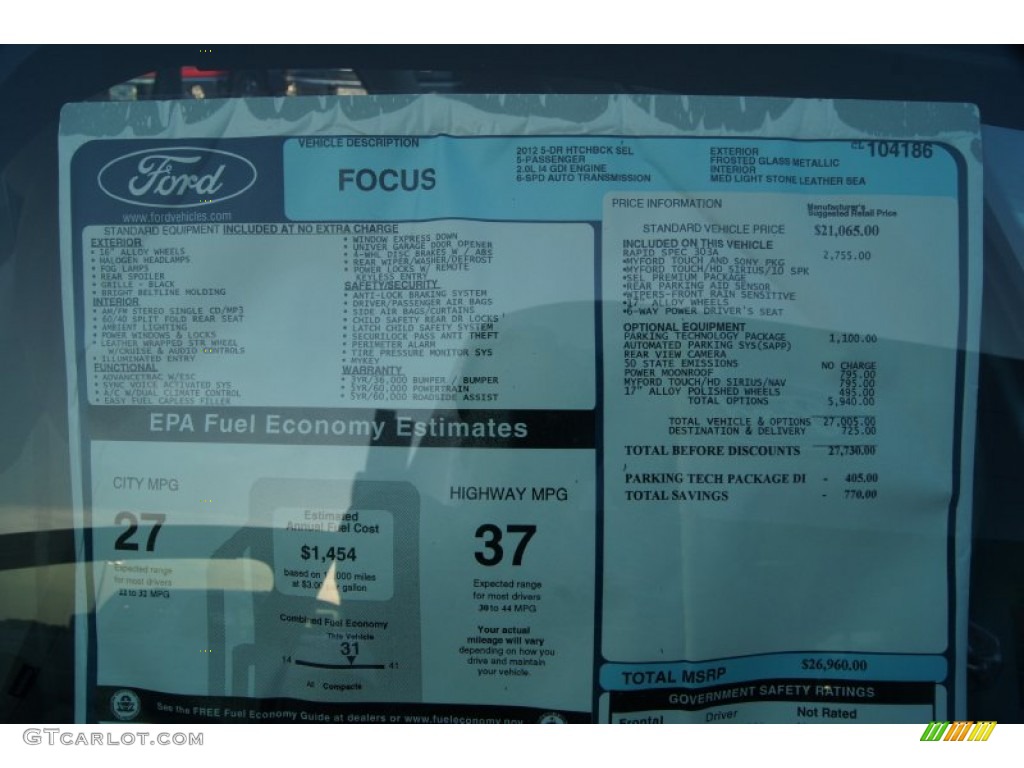 2012 Ford Focus SEL 5-Door Window Sticker Photo #50249555