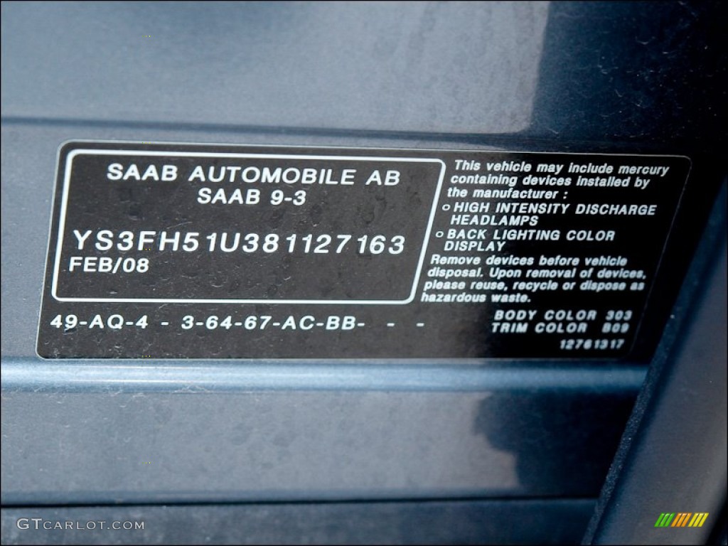 2008 Saab 9-3 Aero SportCombi Wagon Color Code Photos