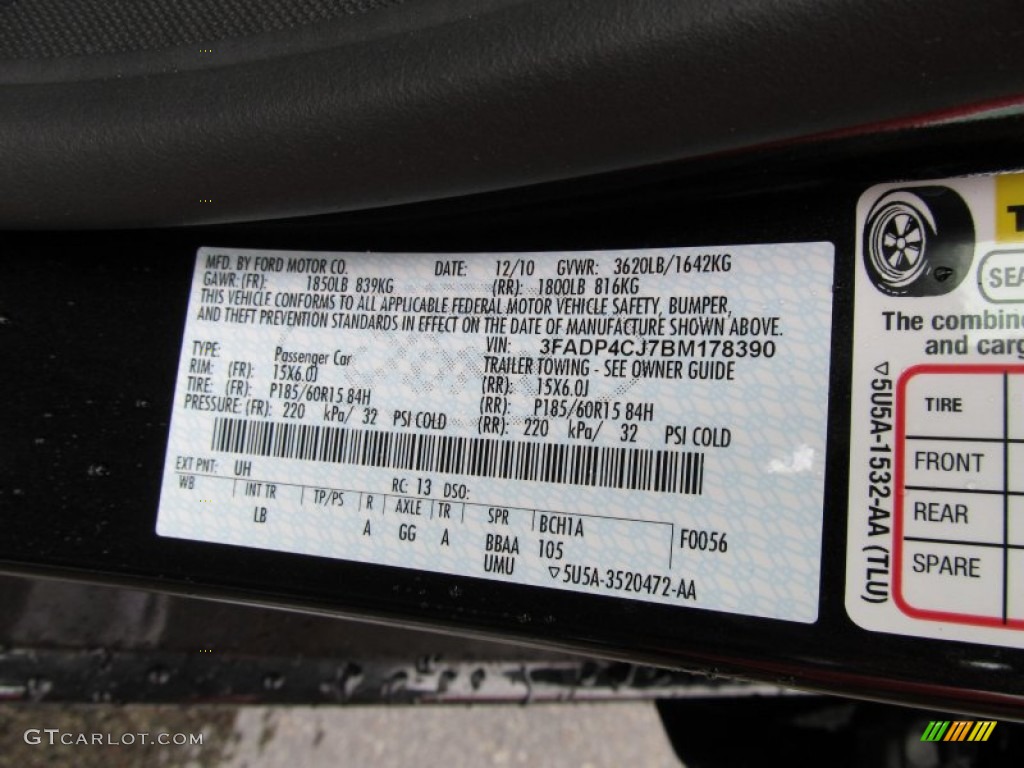 2011 Fiesta Color Code UH for Tuxedo Black Metallic Photo #50269812