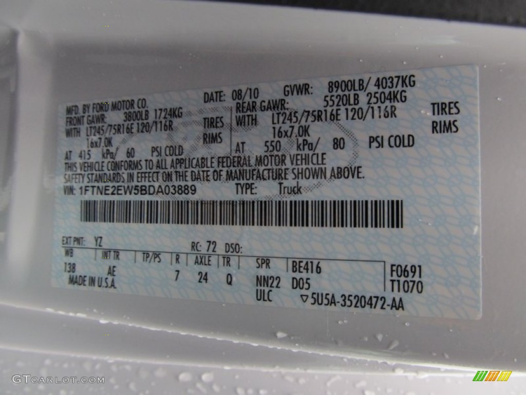 2011 E Series Van Color Code YZ for Oxford White Photo #50270198