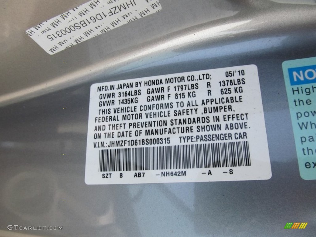 2011 CR-Z Color Code NH642M for Storm Silver Metallic Photo #50272107