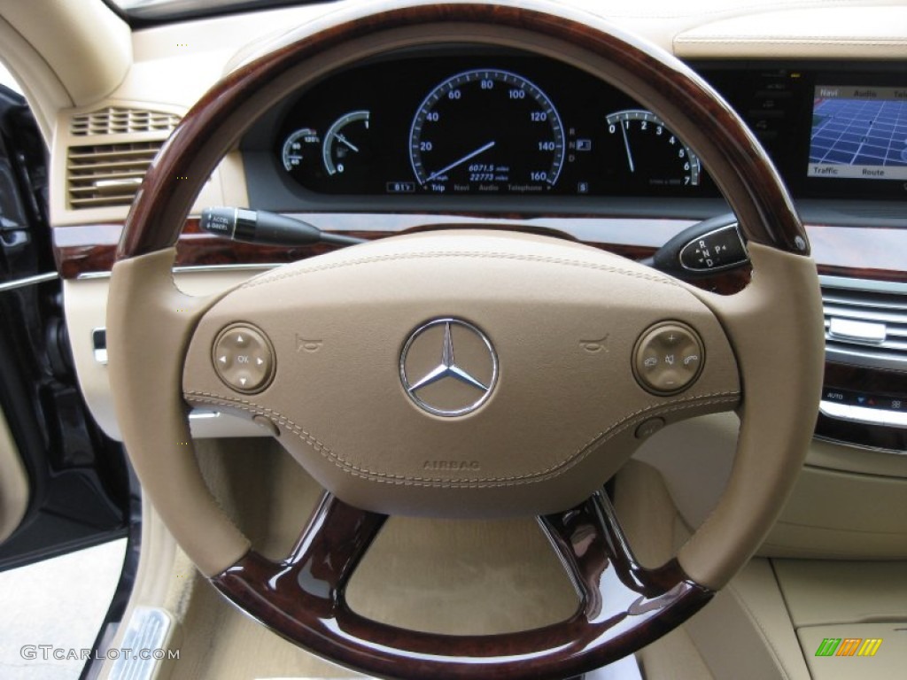 2008 Mercedes-Benz S 550 Sedan Cashmere/Savanna Steering Wheel Photo #50281524