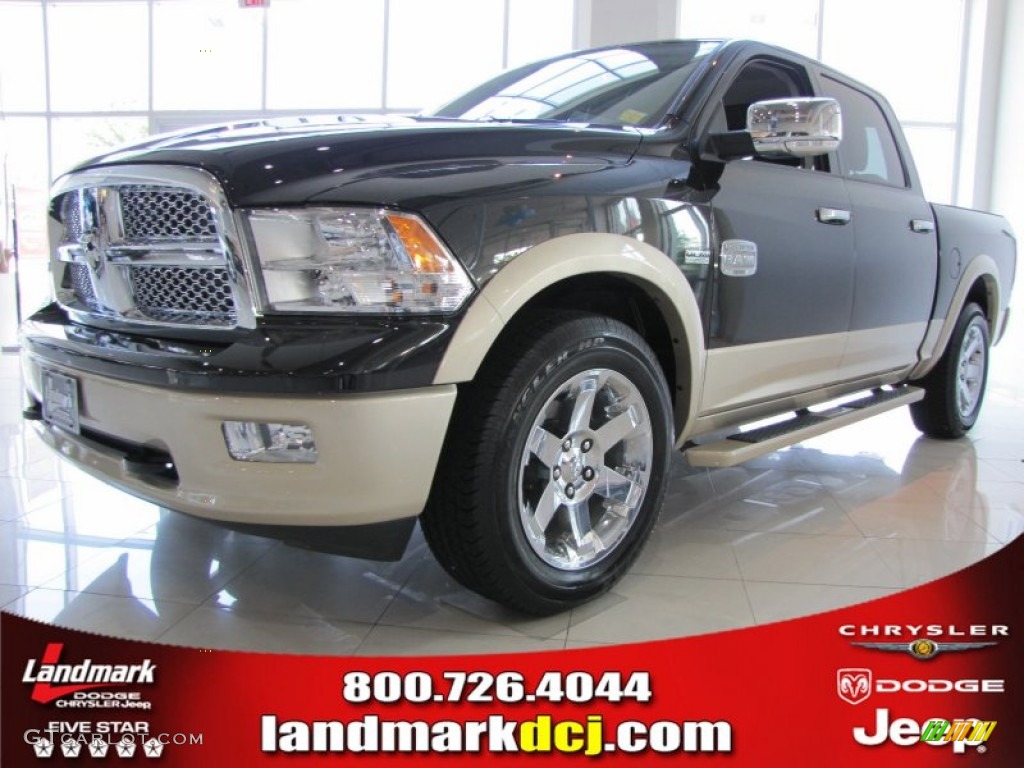 2011 Ram 1500 Laramie Longhorn Crew Cab - Brilliant Black Crystal Pearl / Light Pebble Beige/Bark Brown photo #1