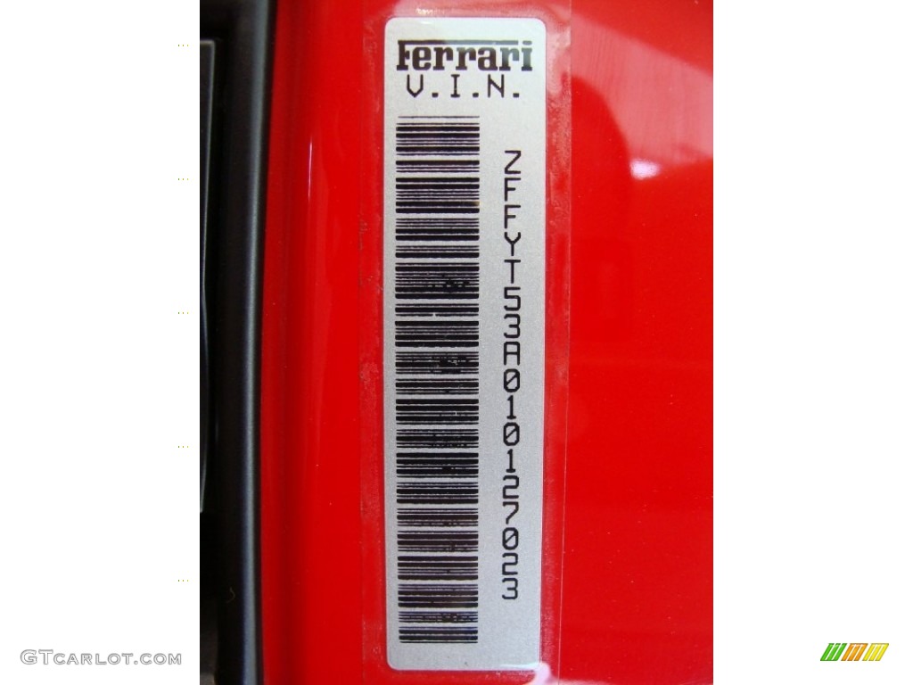 2001 Ferrari 360 Spider Info Tag Photo #50287896