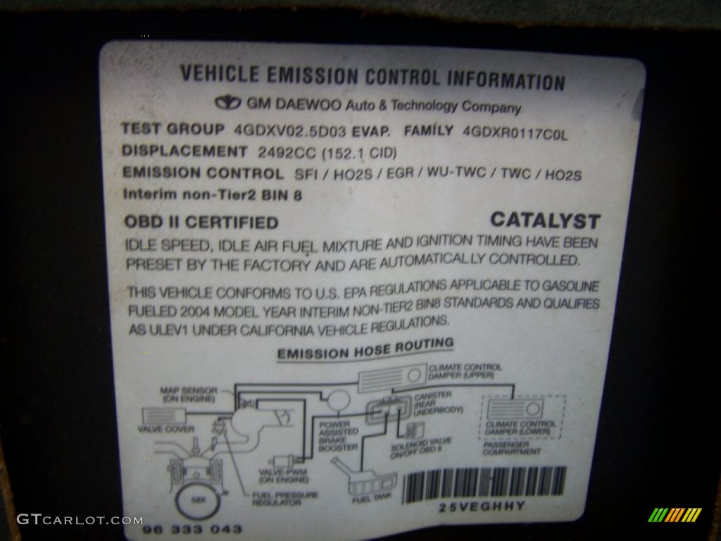 2004 Suzuki Verona EX Info Tag Photos