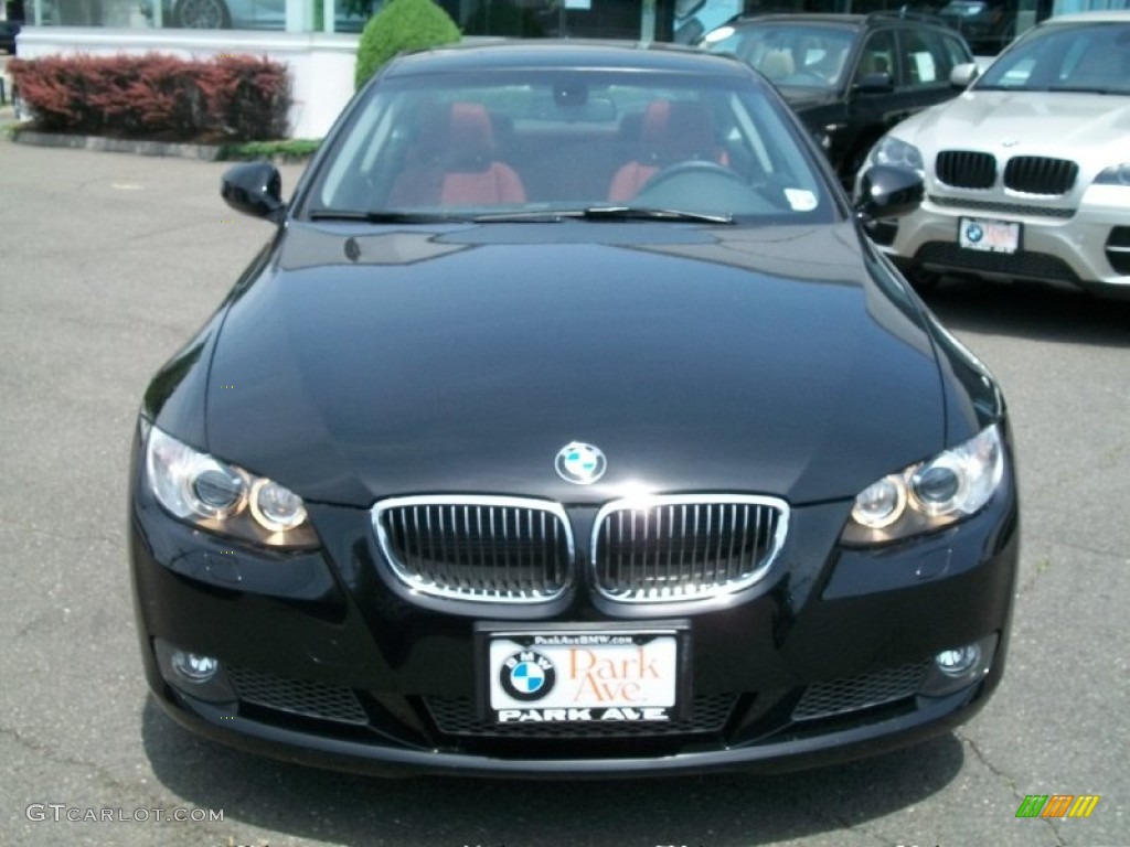 2010 3 Series 335i xDrive Coupe - Jet Black / Coral Red/Black Dakota Leather photo #2