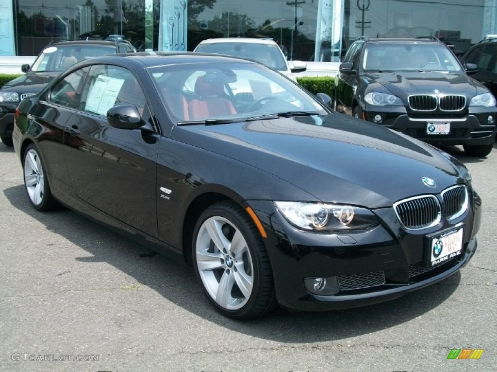 2010 3 Series 335i xDrive Coupe - Jet Black / Coral Red/Black Dakota Leather photo #3
