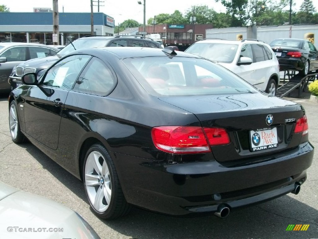 2010 3 Series 335i xDrive Coupe - Jet Black / Coral Red/Black Dakota Leather photo #7