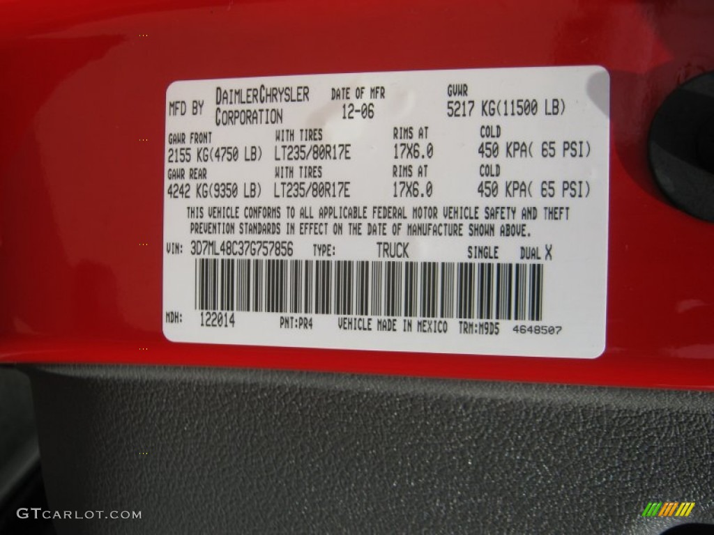 2007 Ram 3500 Color Code PR4 for Flame Red Photo #50296080