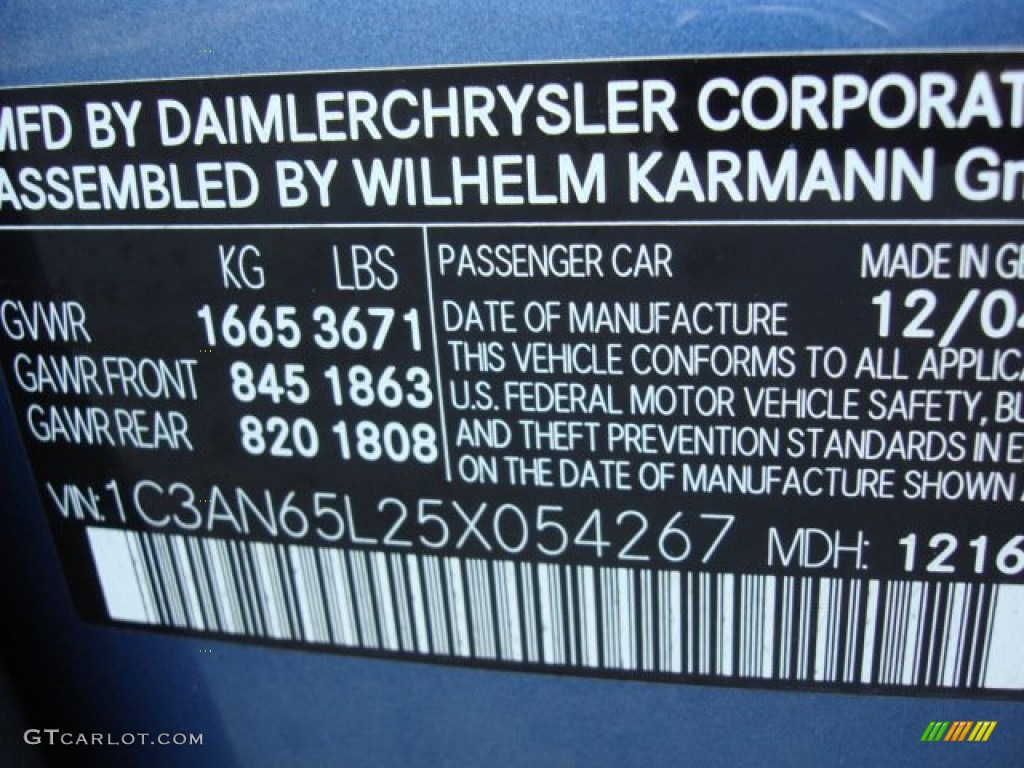 2005 Chrysler Crossfire Limited Roadster Info Tag Photo #50300754