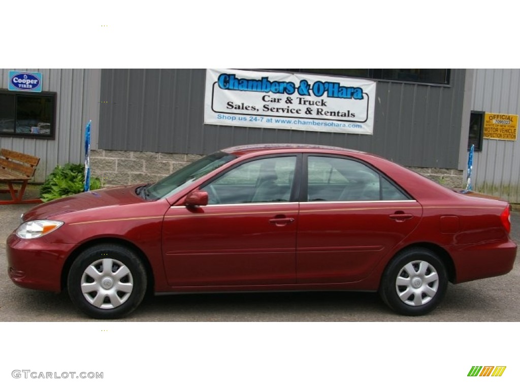 2002 Camry LE - Salsa Red Pearl / Charcoal/Taupe photo #2