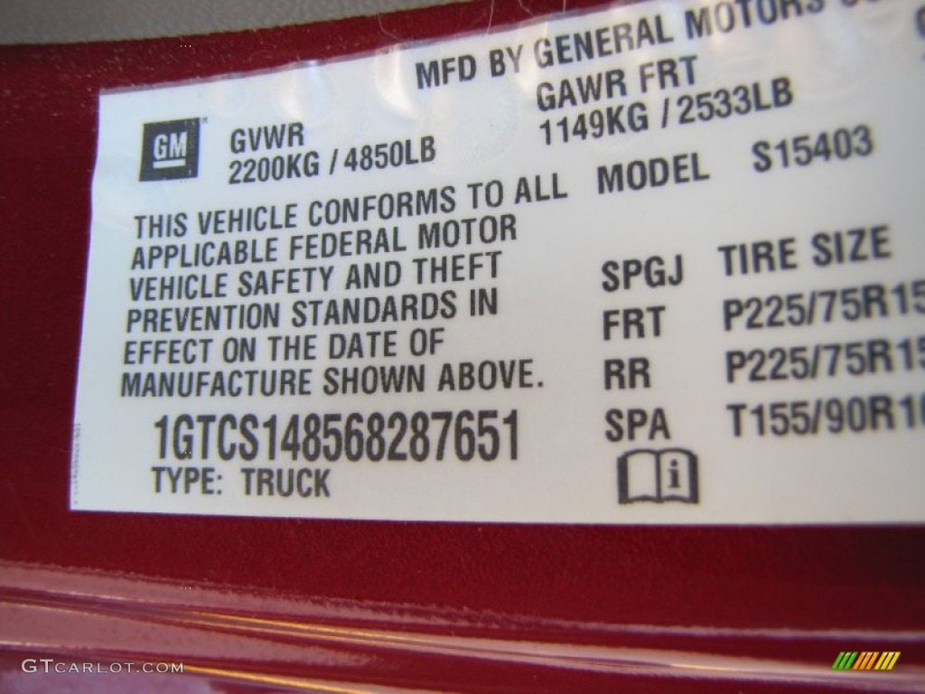 2006 GMC Canyon SL Regular Cab Info Tag Photo #50306568