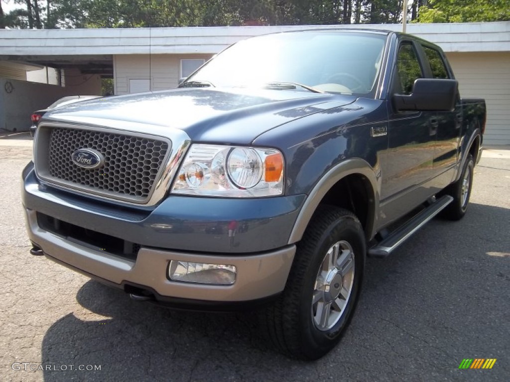 2005 F150 Lariat SuperCrew 4x4 - Medium Wedgewood Blue Metallic / Tan photo #5