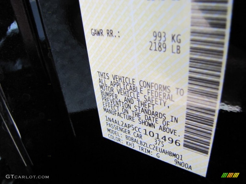 2012 Altima Color Code KH3 for Super Black Photo #50308053