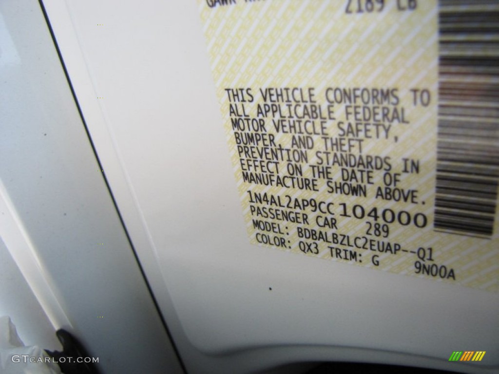 2012 Altima Color Code QX3 for Winter Frost White Photo #50308296