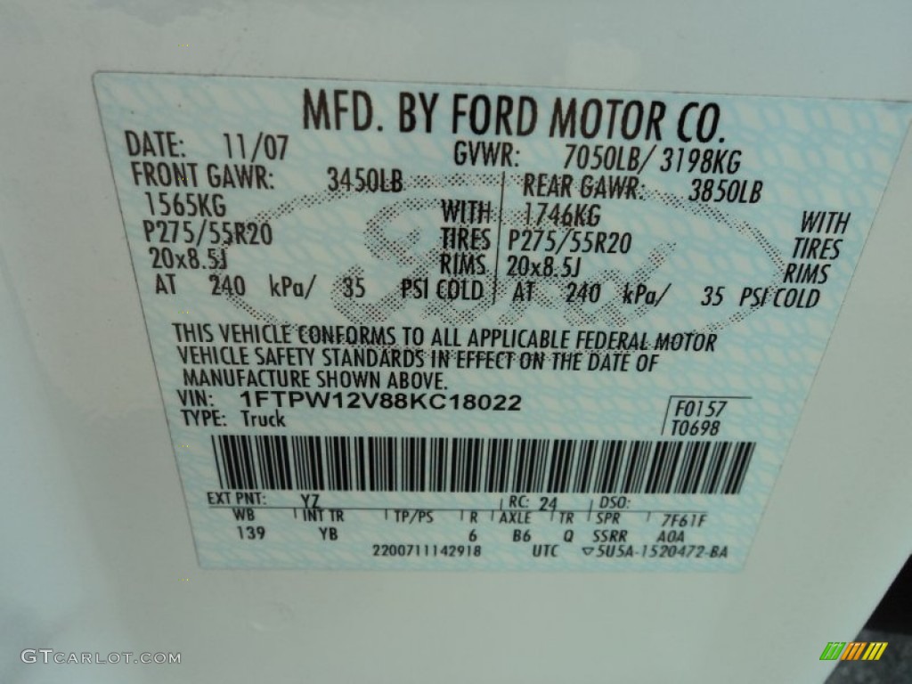 2008 F150 Color Code YZ for Oxford White Photo #50319147
