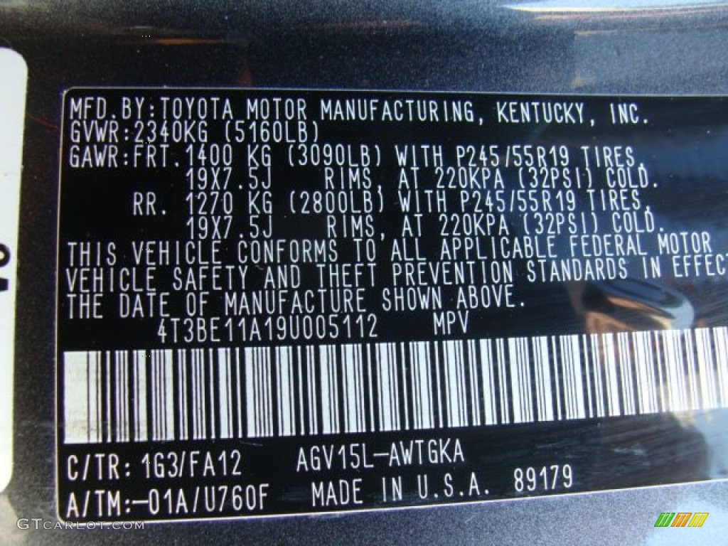2009 Venza Color Code 1G3 for Magnetic Gray Metallic Photo #50323005