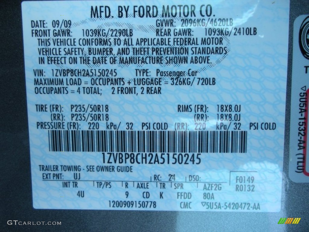 2010 Mustang Color Code UJ for Sterling Grey Metallic Photo #50323131