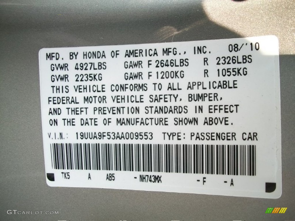 2010 TL Color Code NH743MX for Palladium Silver Metallic Photo #50335328